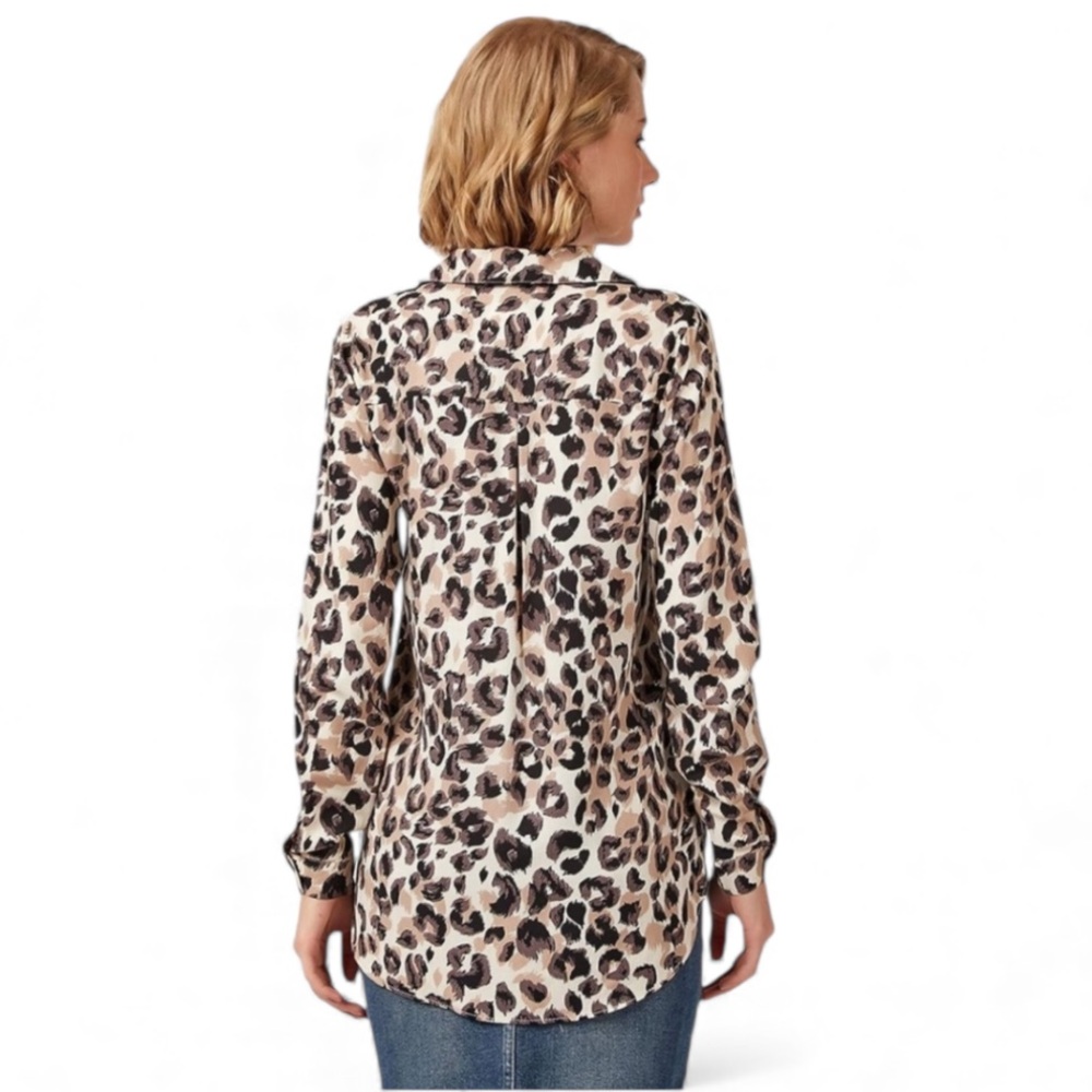 BIG DART Long Sleeve Button Front Shirt Top Size XXL Leopard Print Brown Tan